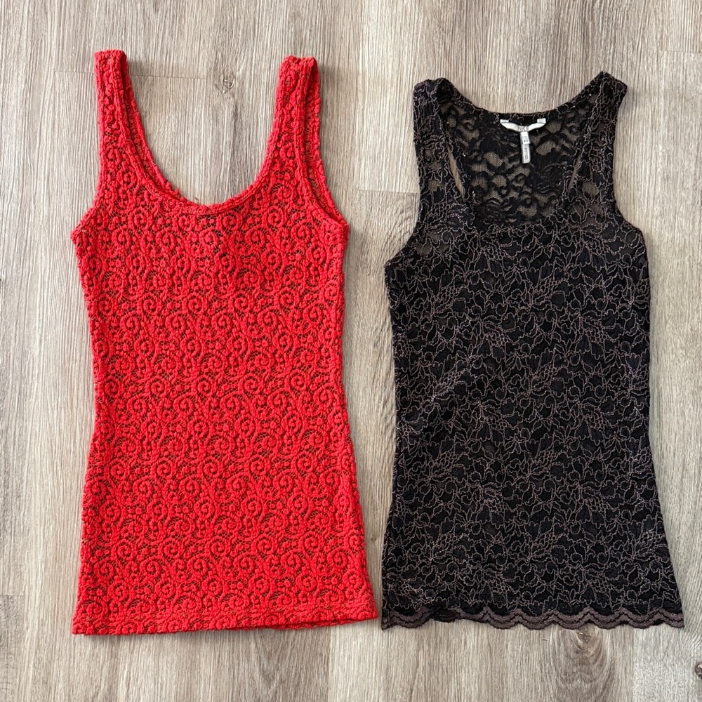 BKE Red Crochet Tank & Black Lace Tank Duo